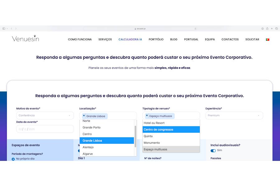 A VenuesIn lançou uma calculadora inteligente de custos de eventos corporativos com IA